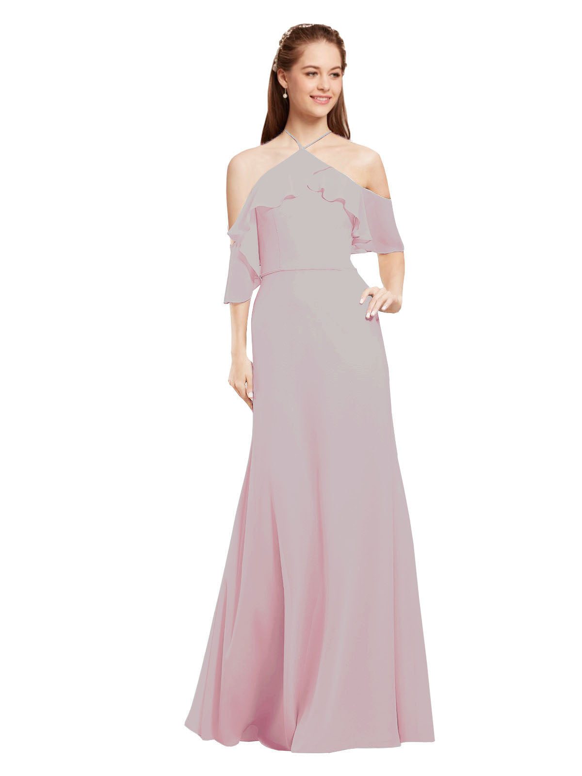 Primrose A-Line Halter Cold Shoulder Long Bridesmaid Dress Glain