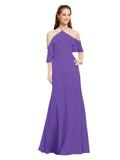 Purple A-Line Halter Cold Shoulder Long Bridesmaid Dress Glain