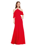 Red A-Line Halter Cold Shoulder Long Bridesmaid Dress Glain