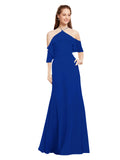Royal Blue A-Line Halter Cold Shoulder Long Bridesmaid Dress Glain