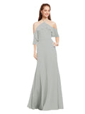Silver A-Line Halter Cold Shoulder Long Bridesmaid Dress Glain