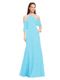 Sky Blue A-Line Halter Cold Shoulder Long Bridesmaid Dress Glain