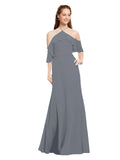 Slate Grey A-Line Halter Cold Shoulder Long Bridesmaid Dress Glain