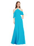Turquoise A-Line Halter Cold Shoulder Long Bridesmaid Dress Glain