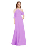 Violet A-Line Halter Cold Shoulder Long Bridesmaid Dress Glain