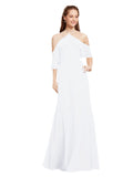 White A-Line Halter Cold Shoulder Long Bridesmaid Dress Glain