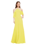 Yellow A-Line Halter Cold Shoulder Long Bridesmaid Dress Glain
