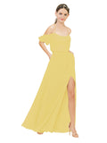 Daffodil A-Line Off the Shoulder Sleeveless Long Bridesmaid Dress Kris