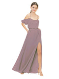 Dusty Rose A-Line Off the Shoulder Sleeveless Long Bridesmaid Dress Kris