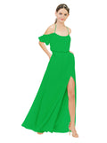 Green A-Line Off the Shoulder Sleeveless Long Bridesmaid Dress Kris