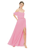 Hot Pink A-Line Off the Shoulder Sleeveless Long Bridesmaid Dress Kris