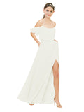 Ivory A-Line Off the Shoulder Sleeveless Long Bridesmaid Dress Kris
