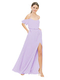 Lilac A-Line Off the Shoulder Sleeveless Long Bridesmaid Dress Kris