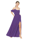 Plum Purple A-Line Off the Shoulder Sleeveless Long Bridesmaid Dress Kris