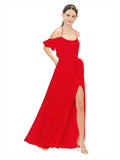 Red A-Line Off the Shoulder Sleeveless Long Bridesmaid Dress Kris