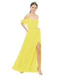 Yellow A-Line Off the Shoulder Sleeveless Long Bridesmaid Dress Kris