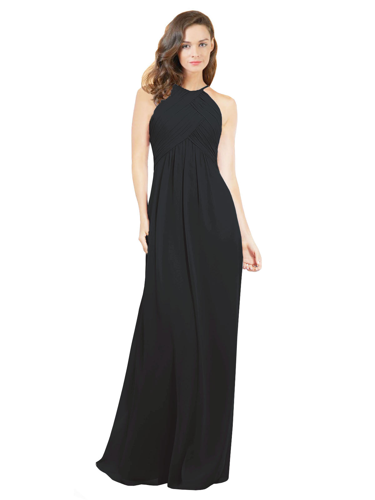 Black A-Line Halter Sleeveless Long Bridesmaid Dress Robyn