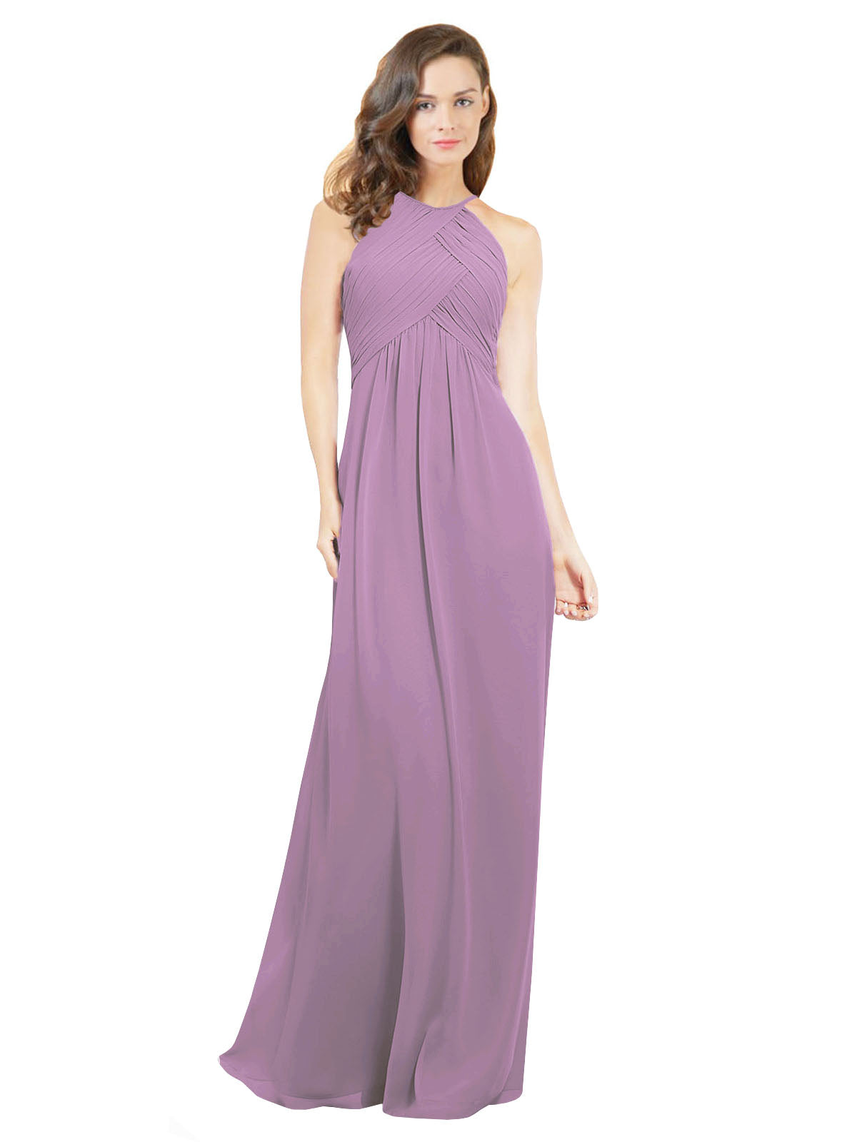 Dark Lavender A-Line Halter Sleeveless Long Bridesmaid Dress Robyn