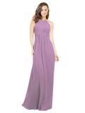 Dark Lavender A-Line Halter Sleeveless Long Bridesmaid Dress Robyn