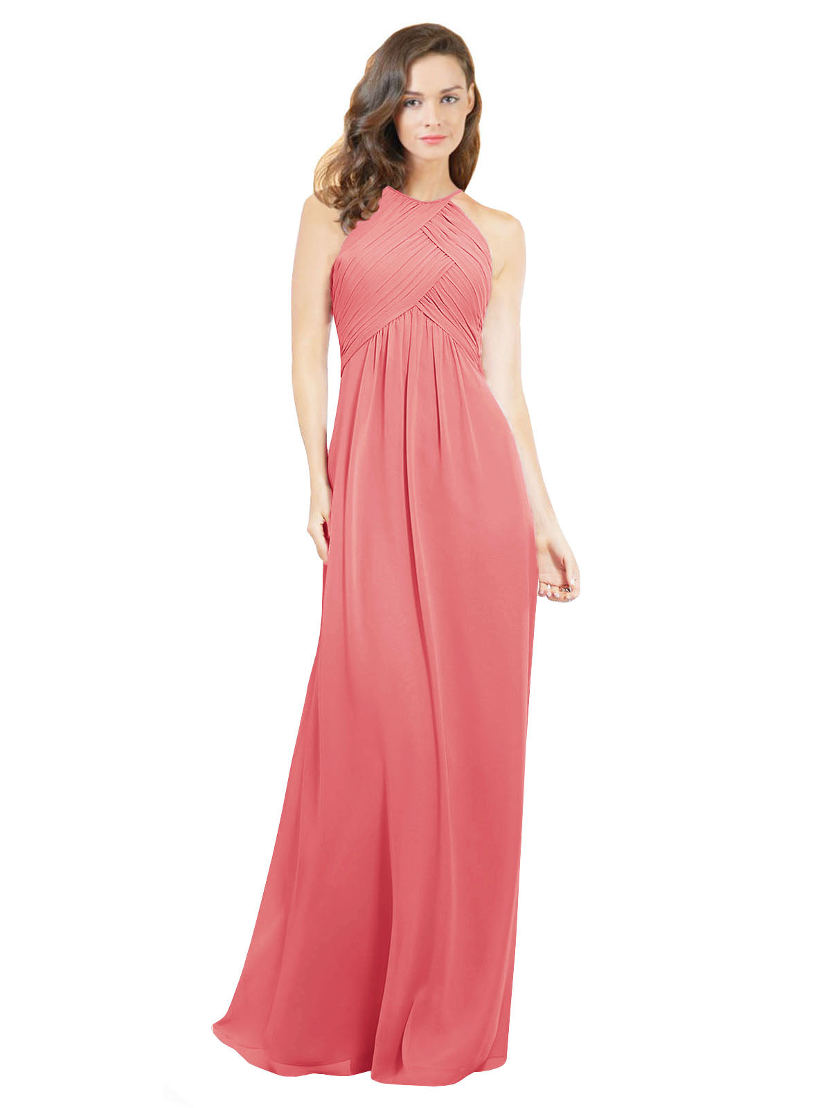 Desert Rose A-Line Halter Sleeveless Long Bridesmaid Dress Robyn