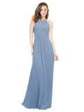 Dusty Blue A-Line Halter Sleeveless Long Bridesmaid Dress Robyn