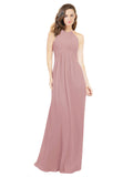 Dusty Pink A-Line Halter Sleeveless Long Bridesmaid Dress Robyn