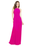 Fuchsia A-Line Halter Sleeveless Long Bridesmaid Dress Robyn