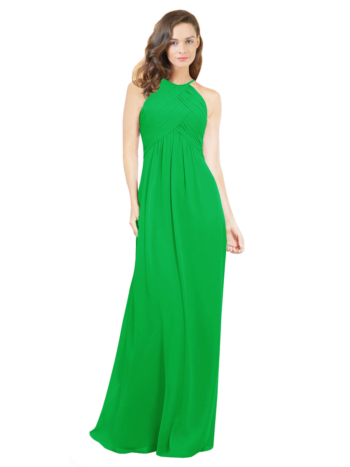Green A-Line Halter Sleeveless Long Bridesmaid Dress Robyn