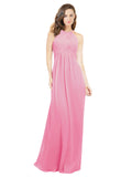 Hot Pink A-Line Halter Sleeveless Long Bridesmaid Dress Robyn