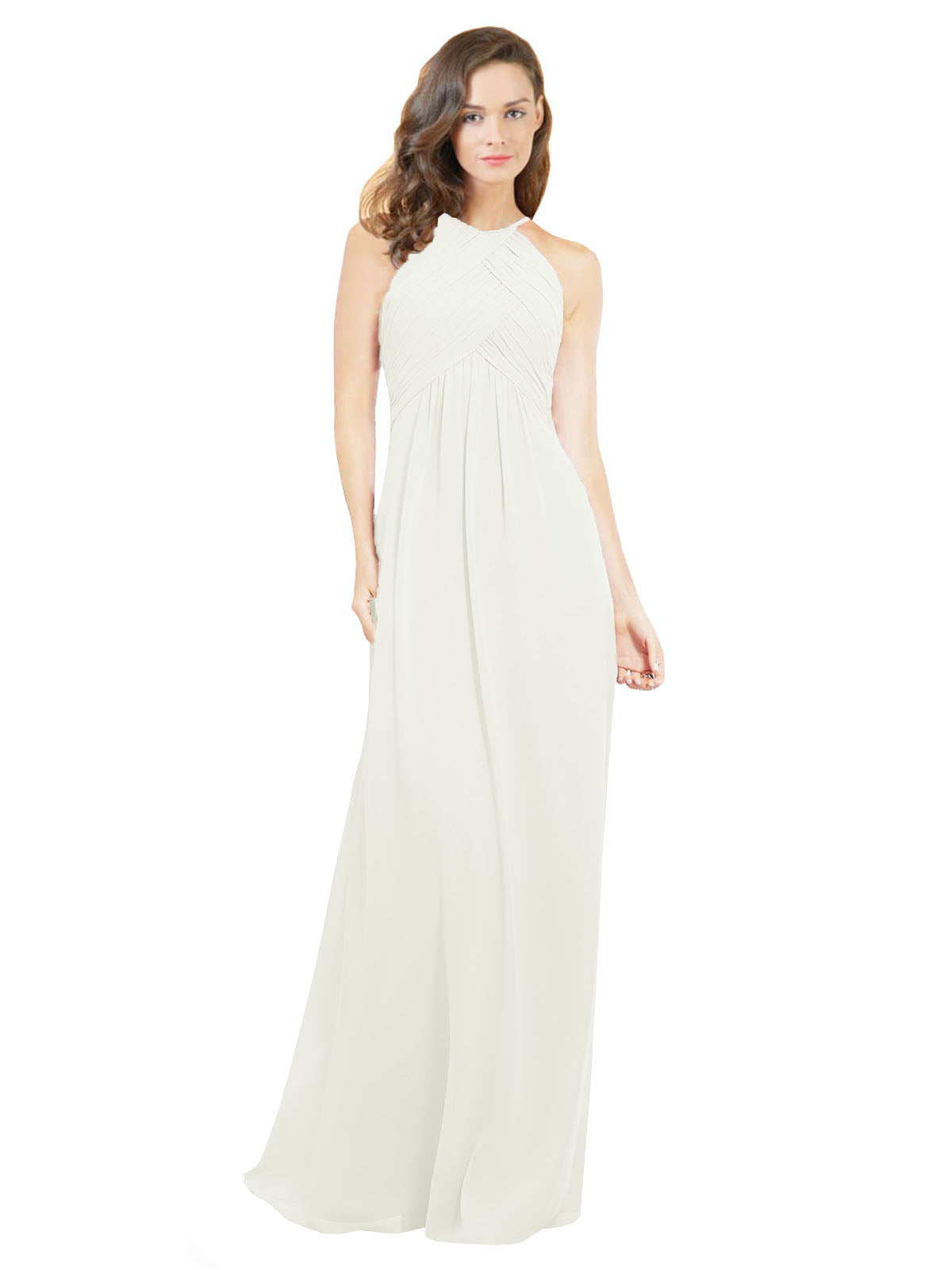 Ivory A-Line Halter Sleeveless Long Bridesmaid Dress Robyn