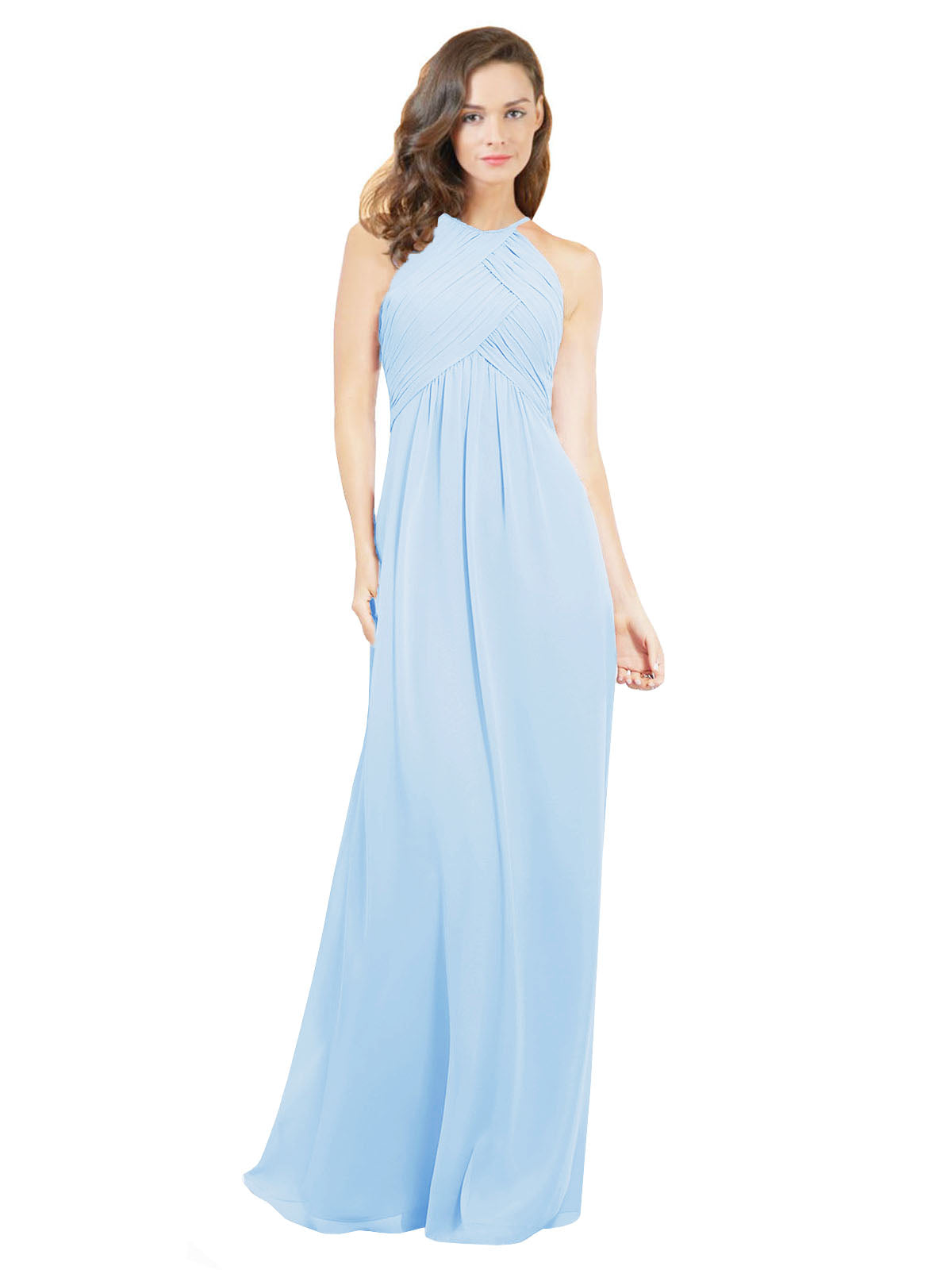 Light Sky Blue A-Line Halter Sleeveless Long Bridesmaid Dress Robyn