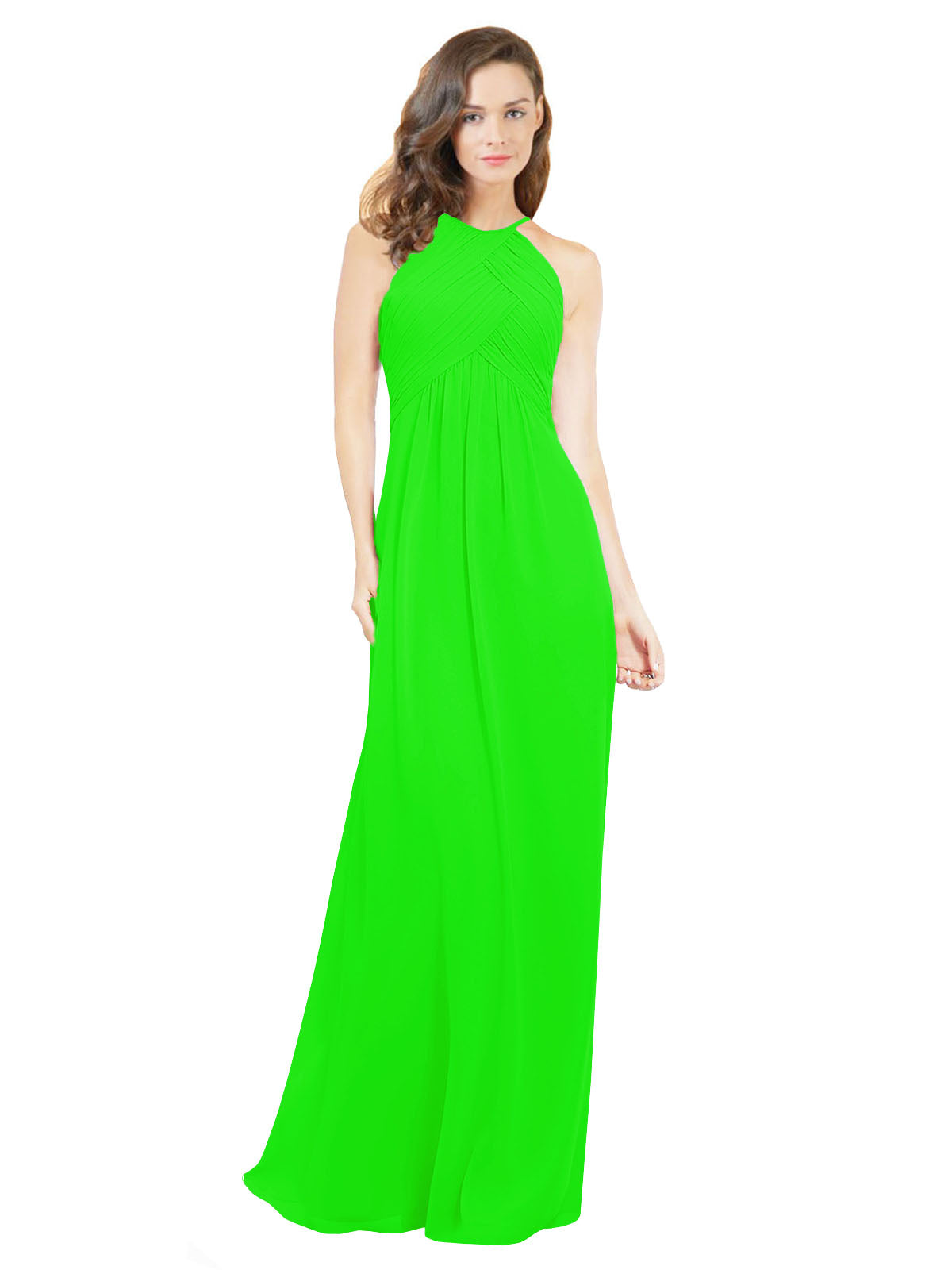 Lime Green A-Line Halter Sleeveless Long Bridesmaid Dress Robyn