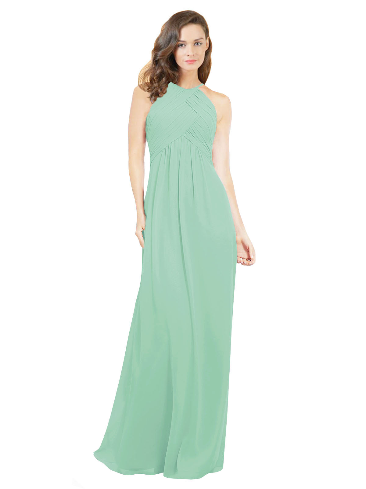 Mint Green A-Line Halter Sleeveless Long Bridesmaid Dress Robyn