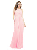 Pink A-Line Halter Sleeveless Long Bridesmaid Dress Robyn