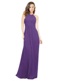 Plum Purple A-Line Halter Sleeveless Long Bridesmaid Dress Robyn