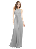 Silver A-Line Halter Sleeveless Long Bridesmaid Dress Robyn