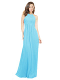 Sky Blue A-Line Halter Sleeveless Long Bridesmaid Dress Robyn