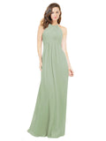 Smoke Green A-Line Halter Sleeveless Long Bridesmaid Dress Robyn