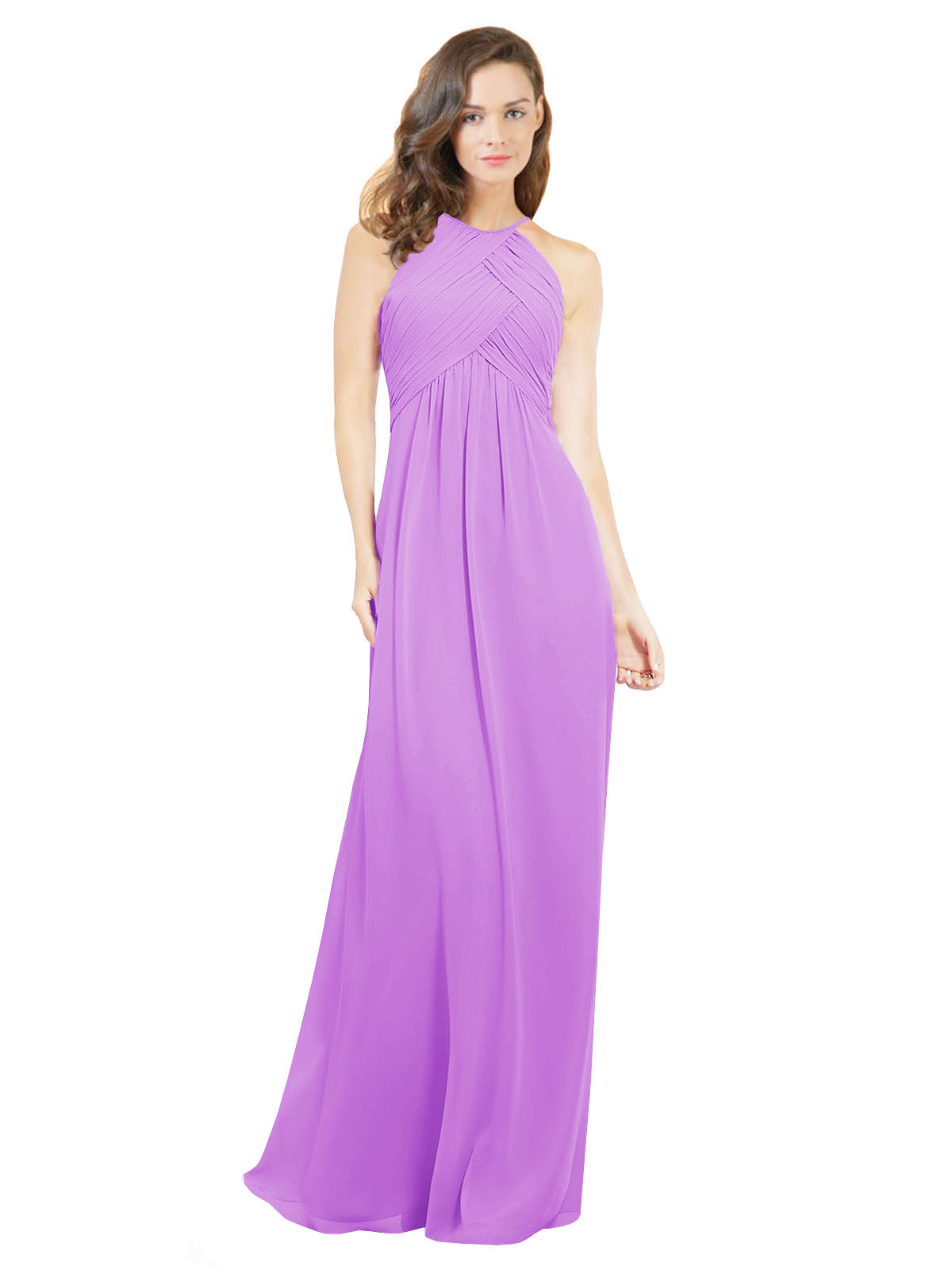 Violet A-Line Halter Sleeveless Long Bridesmaid Dress Robyn