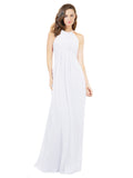 White A-Line Halter Sleeveless Long Bridesmaid Dress Robyn