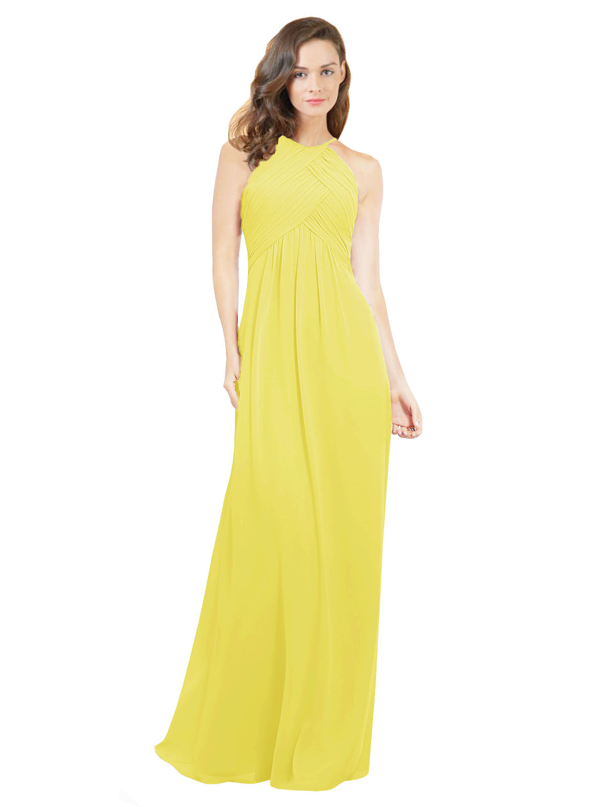 Yellow A-Line Halter Sleeveless Long Bridesmaid Dress Robyn