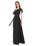 Black A-Line One Shoulder Sleeveless Long Bridesmaid Dress Kyrene