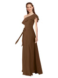 Brown A-Line One Shoulder Sleeveless Long Bridesmaid Dress Kyrene