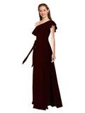 Burgundy Gold A-Line One Shoulder Sleeveless Long Bridesmaid Dress Kyrene
