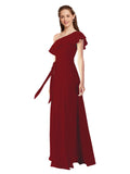 Burgundy A-Line One Shoulder Sleeveless Long Bridesmaid Dress Kyrene
