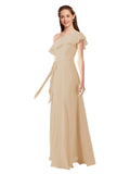 Champagne A-Line One Shoulder Sleeveless Long Bridesmaid Dress Kyrene