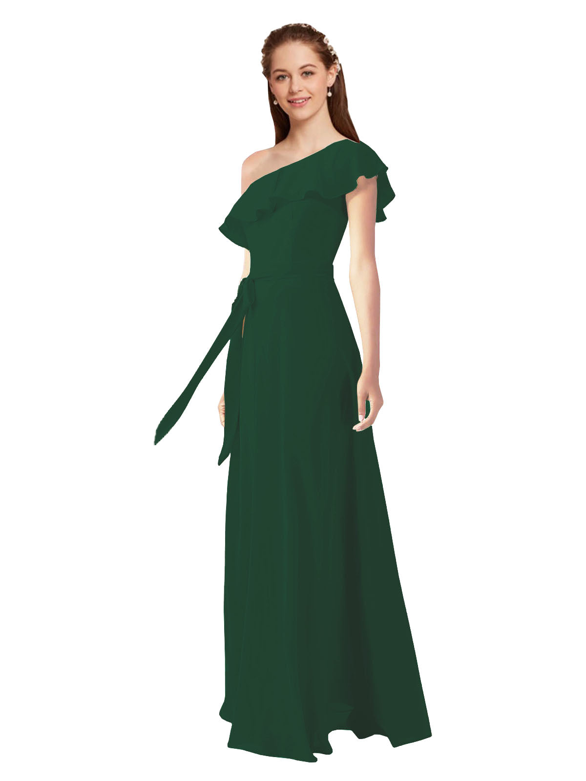 Dark Green A-Line One Shoulder Sleeveless Long Bridesmaid Dress Kyrene