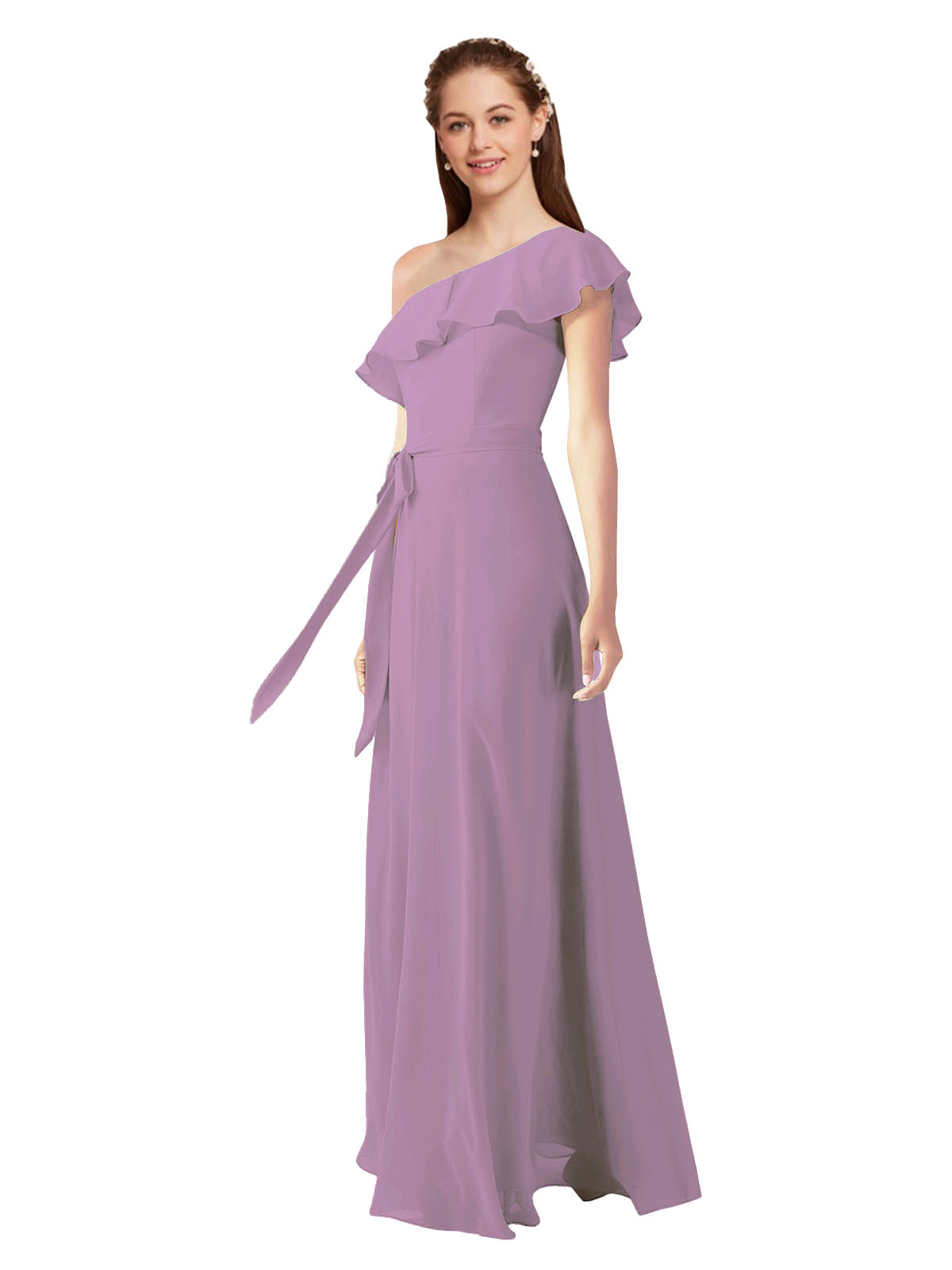 Dark Lavender A-Line One Shoulder Sleeveless Long Bridesmaid Dress Kyrene