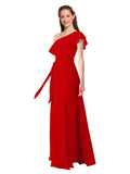 Dark Red A-Line One Shoulder Sleeveless Long Bridesmaid Dress Kyrene