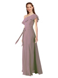 Dusty Rose A-Line One Shoulder Sleeveless Long Bridesmaid Dress Kyrene